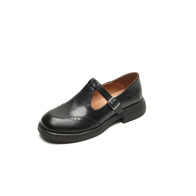 Women’s Mary Jane Shoes with T-Strap and Brogue Detailing