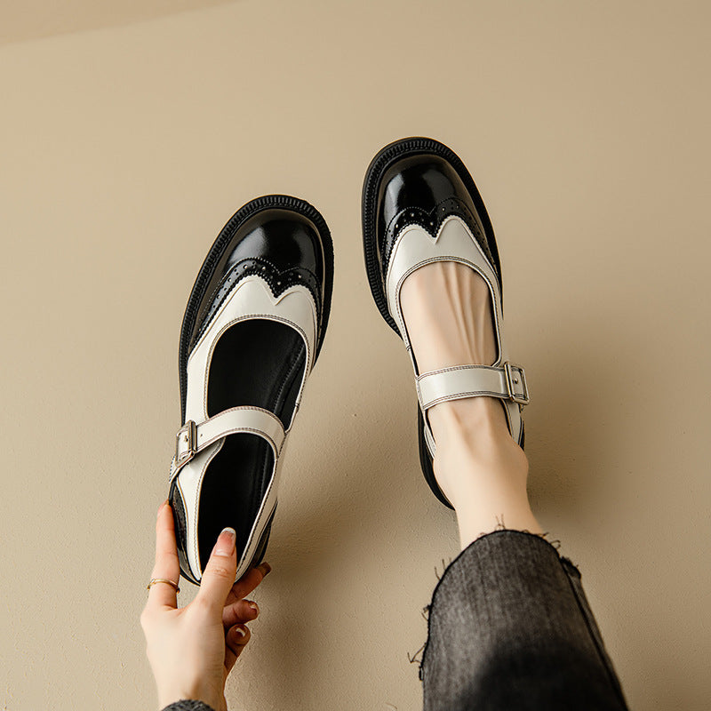 Women’s Mary Jane Shoes with Two-Tone Design and Adjustable Buckle