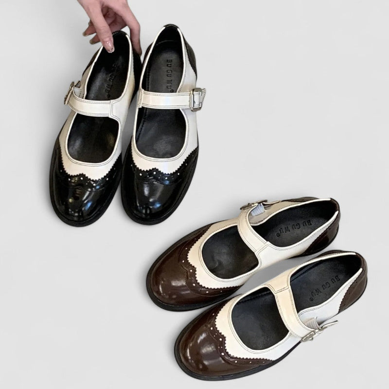 Women’s Mary Jane Shoes with Two-Tone Design and Adjustable Buckle
