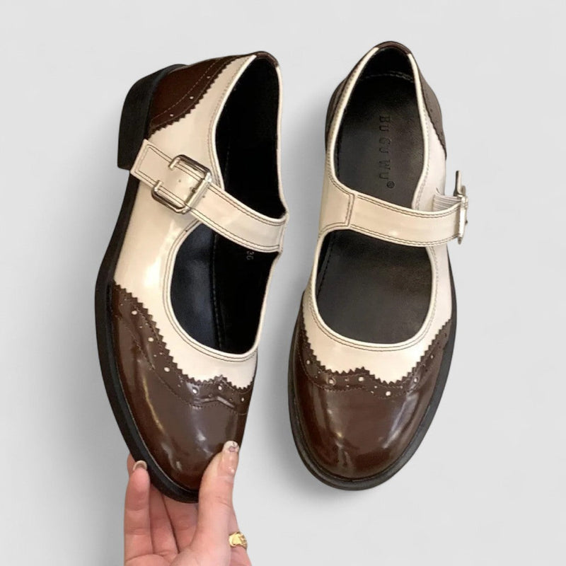 Women’s Mary Jane Shoes with Two-Tone Design and Adjustable Buckle