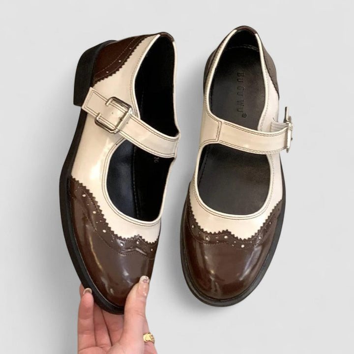 Women’s Mary Jane Shoes with Two-Tone Design and Adjustable Buckle