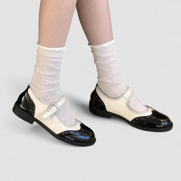 Women’s Mary Jane Shoes with Two-Tone Design and Adjustable Buckle