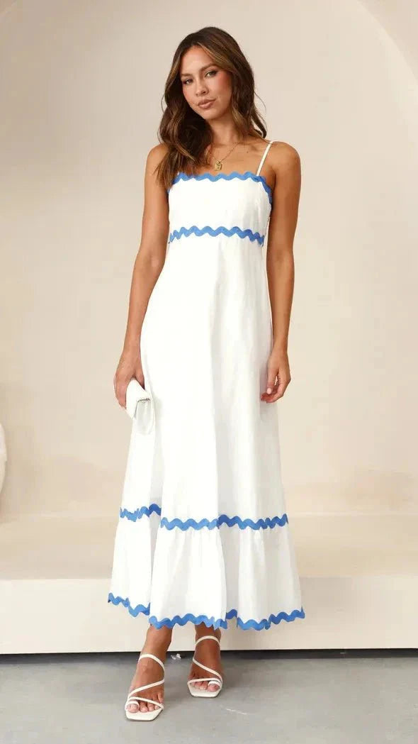 Women’s Maxi Dress with Adjustable Straps and Ric Rac Trim