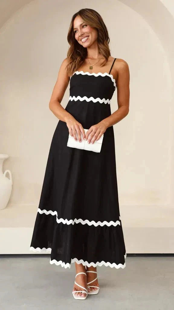 Women’s Maxi Dress with Adjustable Straps and Ric Rac Trim