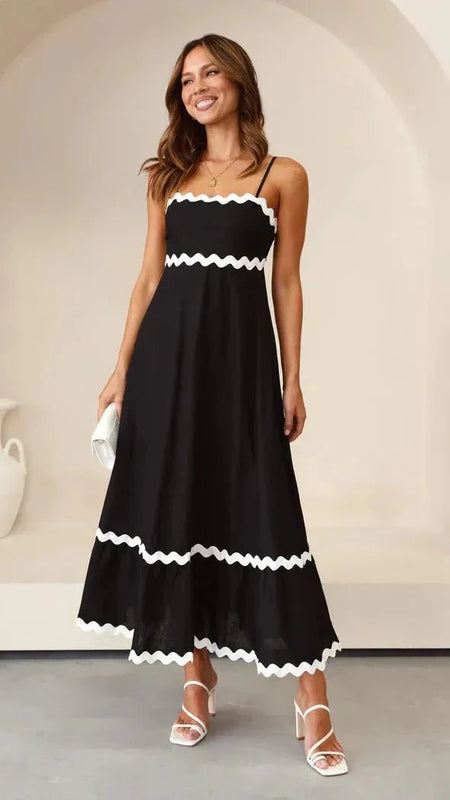 Women’s Maxi Dress with Adjustable Straps and Ric Rac Trim
