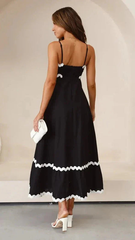 Women’s Maxi Dress with Adjustable Straps and Ric Rac Trim