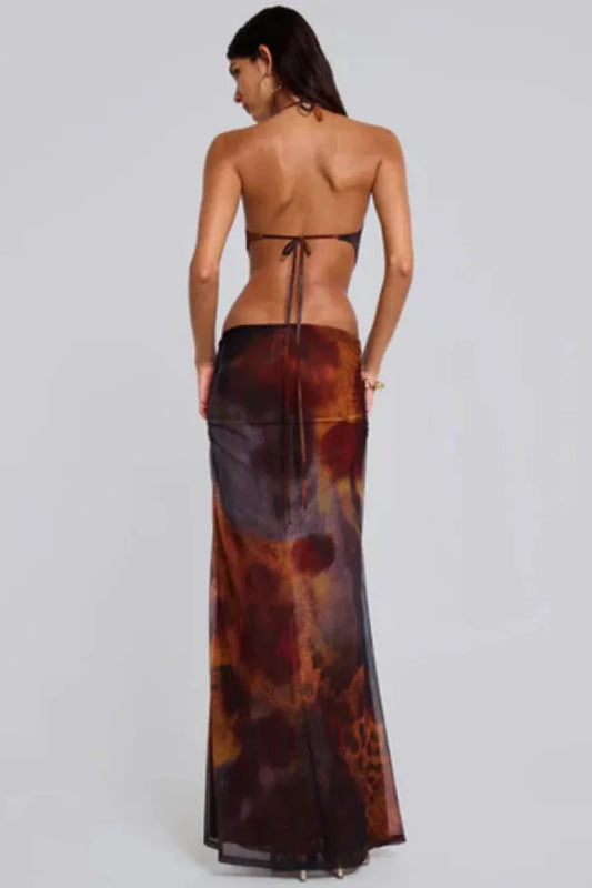 Women’s Maxi Dress with Leopard Print and Halter Neck