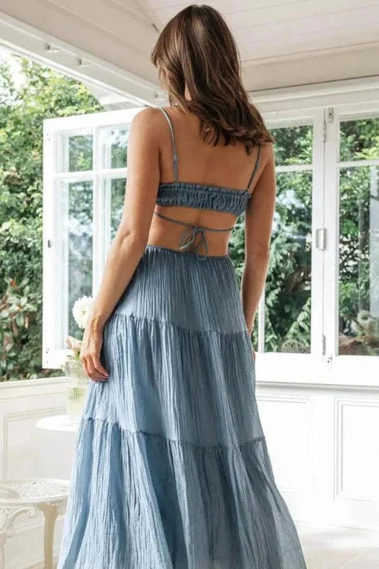 Women’s Maxi Dress with Tie-up Back and Lined Interior