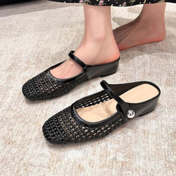 Women’s Mule Shoes with Woven Upper and Strap Closure
