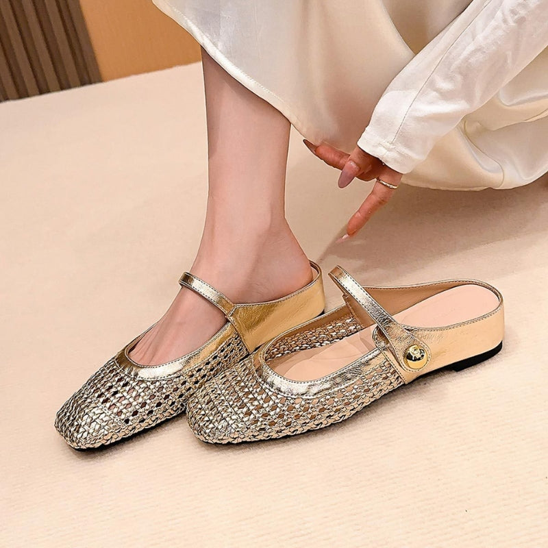 Women’s Mule Shoes with Woven Upper and Strap Closure