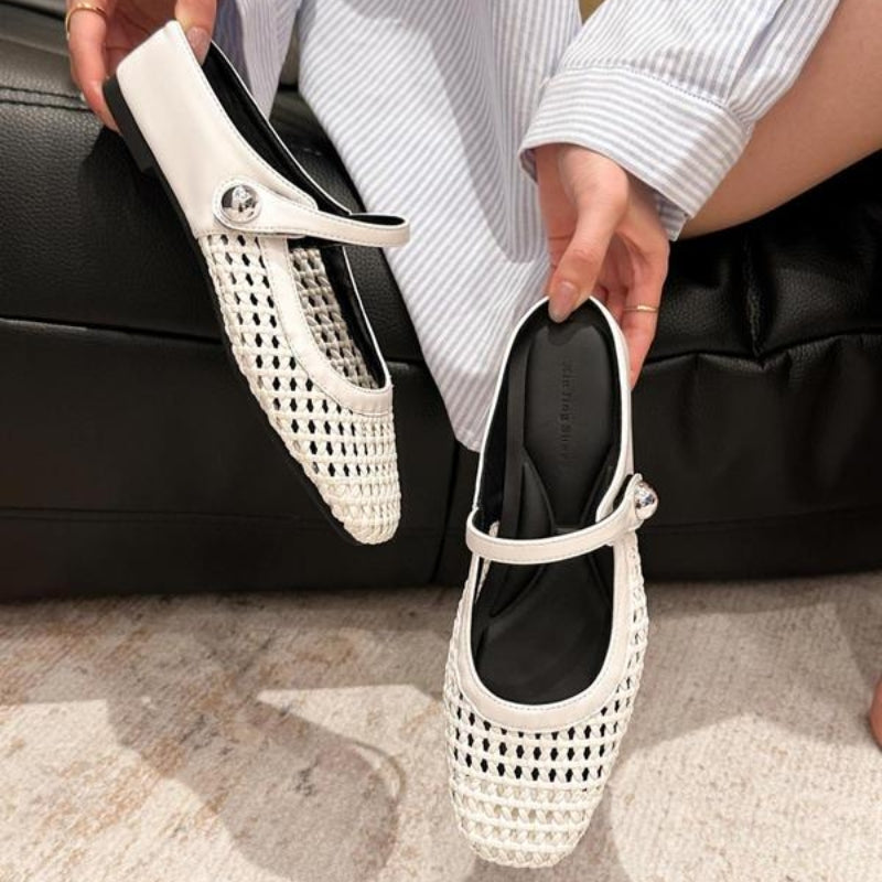 Women’s Mule Shoes with Woven Upper and Strap Closure