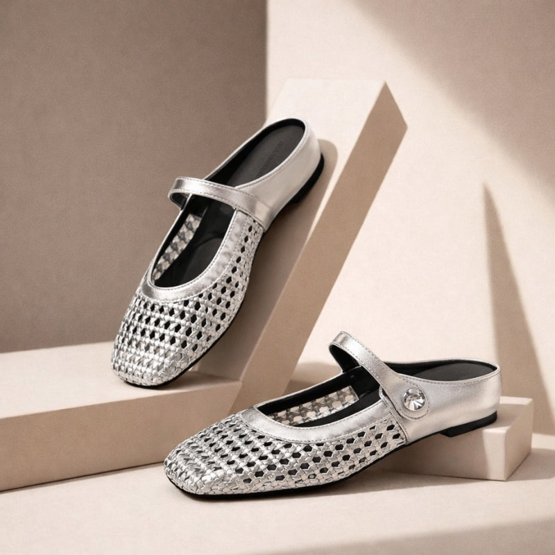 Women’s Mule Shoes with Woven Upper and Strap Closure