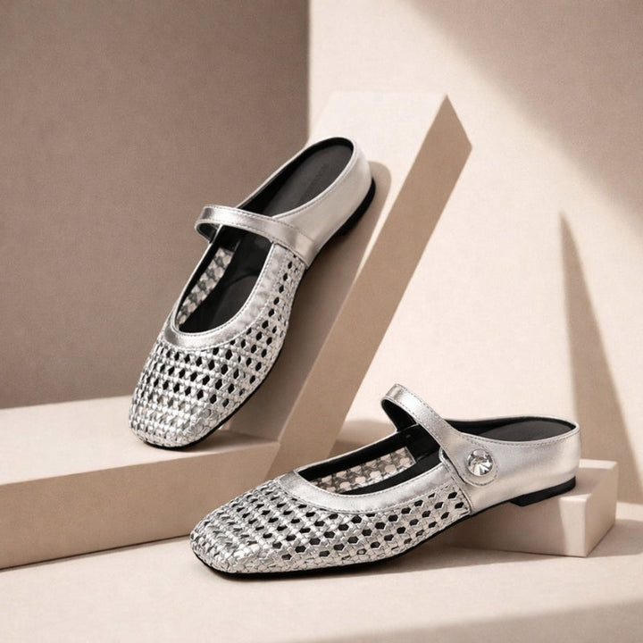 Women’s Mule Shoes with Woven Upper and Strap Closure