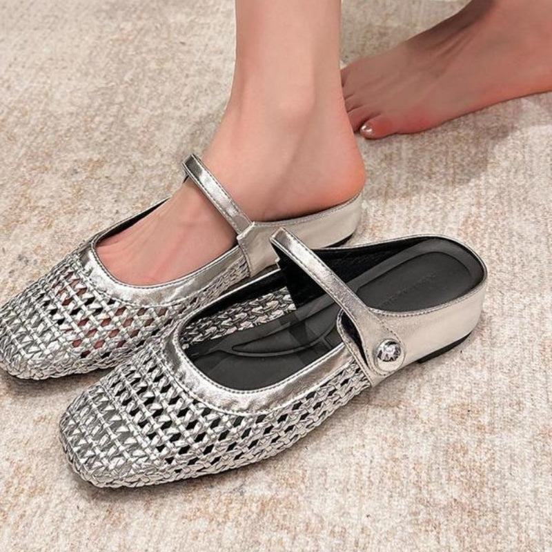Women’s Mule Shoes with Woven Upper and Strap Closure
