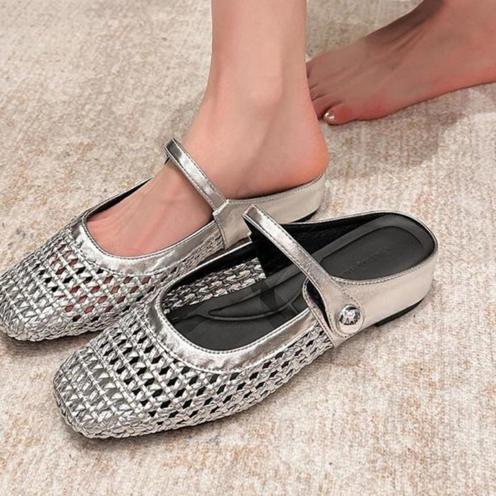 Women’s Mule Shoes with Woven Upper and Strap Closure