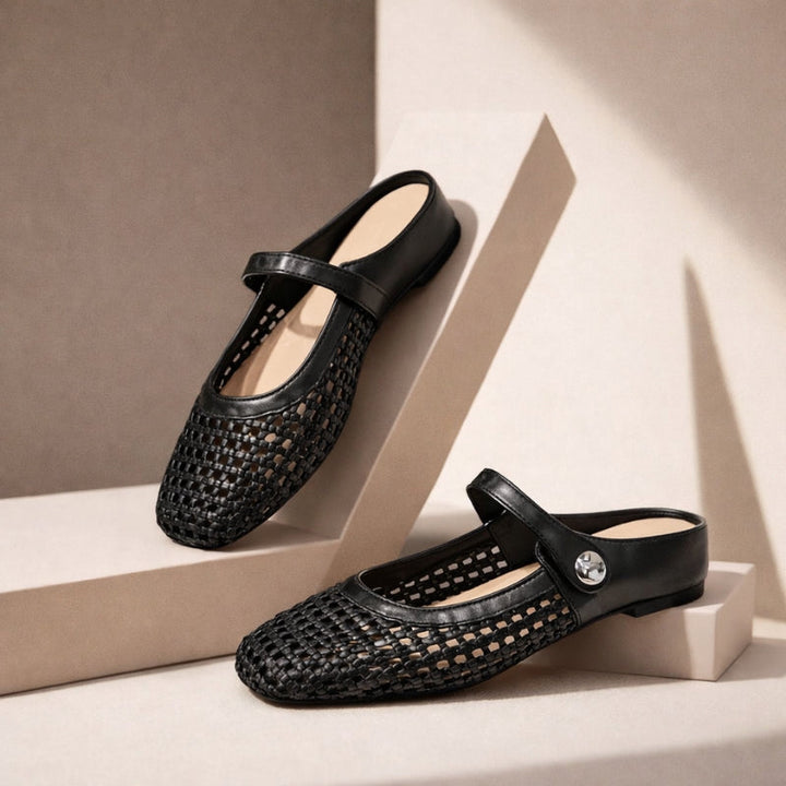 Women’s Mule Shoes with Woven Upper and Strap Closure