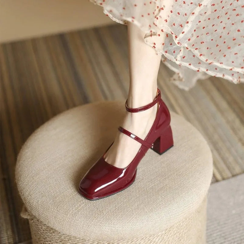 Women’s Pumps with Adjustable Ankle Strap and Block Heel