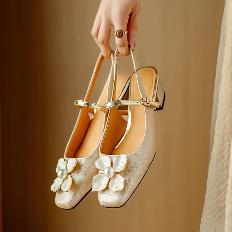 Women’s Pumps with Floral Detail and Block Heel
