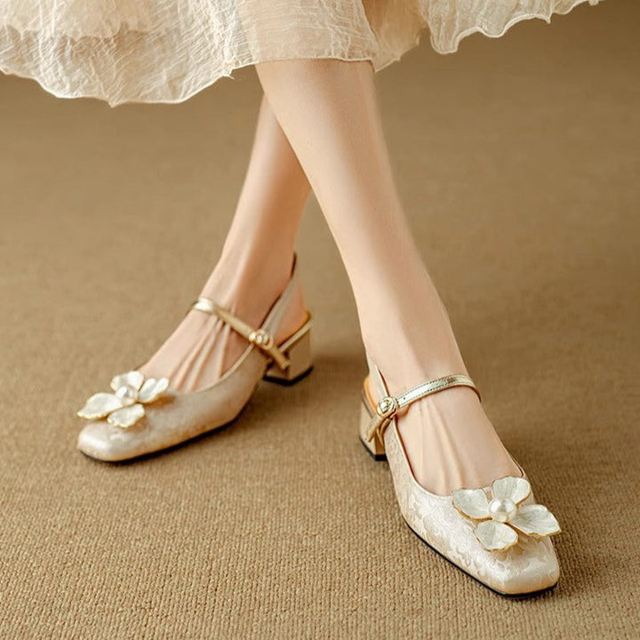 Women’s Pumps with Floral Detail and Block Heel