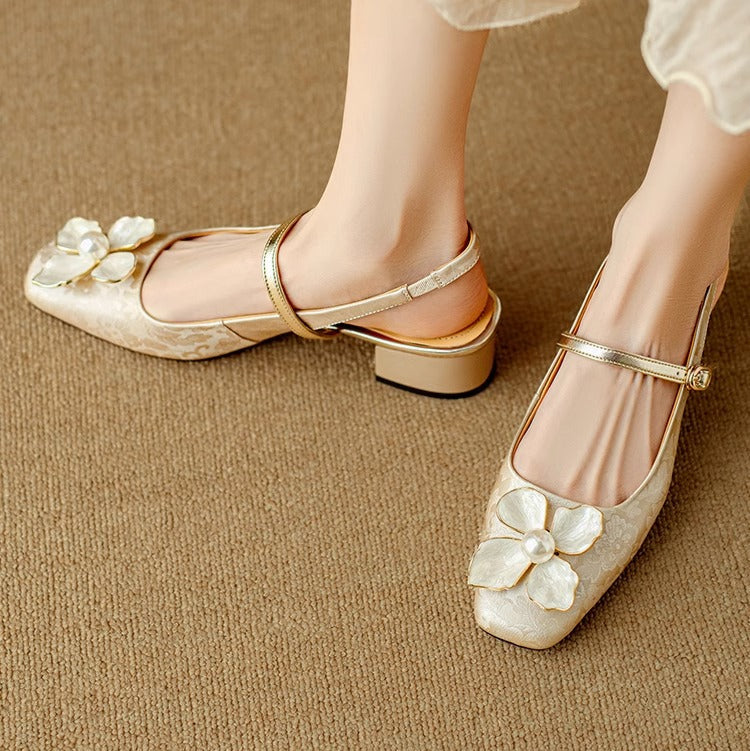 Women’s Pumps with Floral Detail and Block Heel