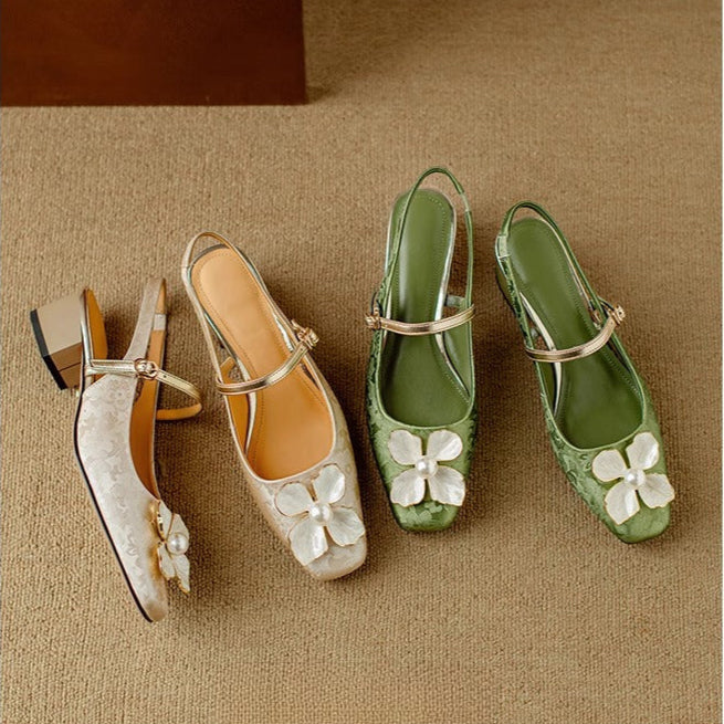 Women’s Pumps with Floral Detail and Block Heel