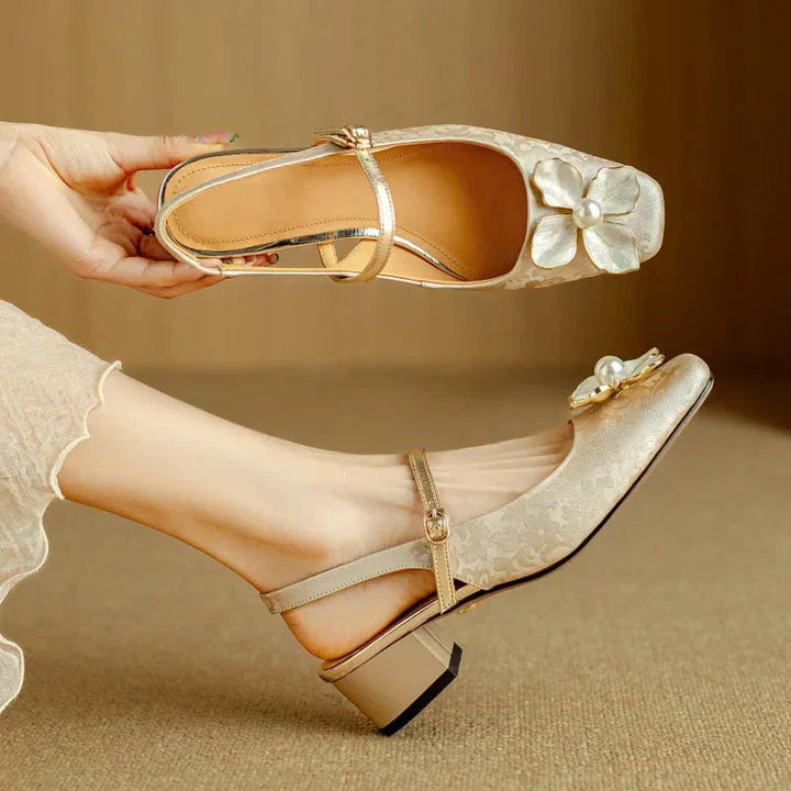 Women’s Pumps with Floral Detail and Block Heel