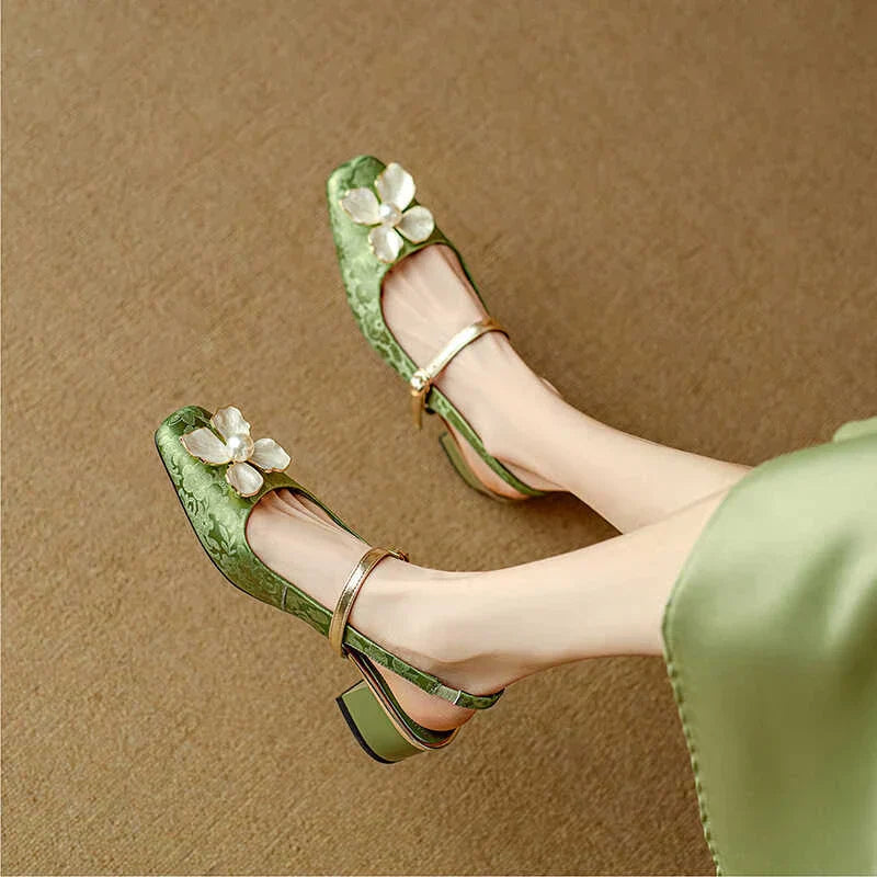 Women’s Pumps with Floral Detail and Block Heel