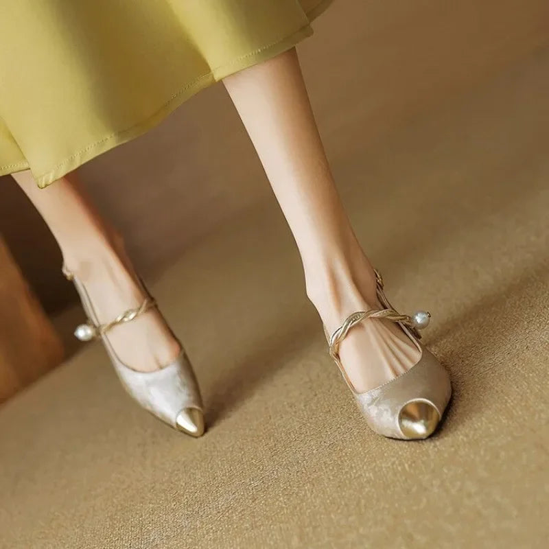 Women’s Slingback Heels with Pointed Toe and Crystal Strap
