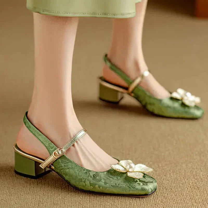 Women’s Slingback Pumps with Square Toe and Block Heel