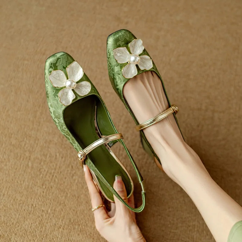 Women’s Slingback Pumps with Square Toe and Block Heel