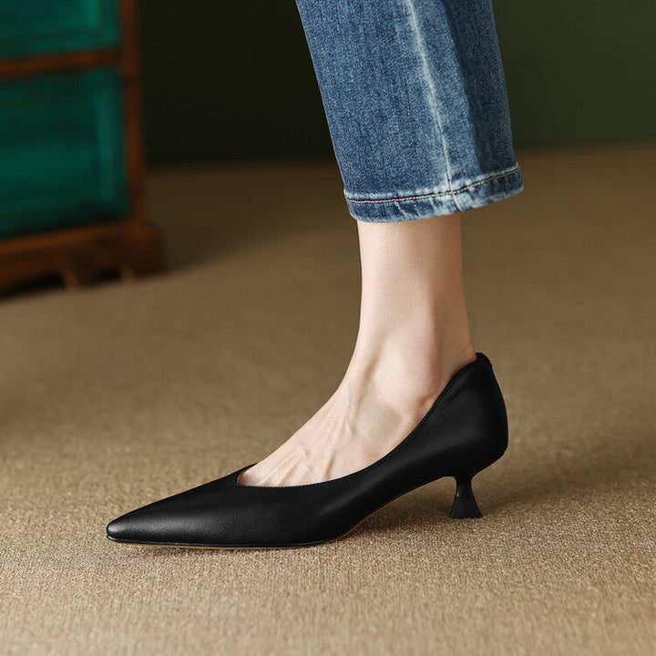 Women’s Slip-On Pumps with Pointed Toe and Low Kitten Heel