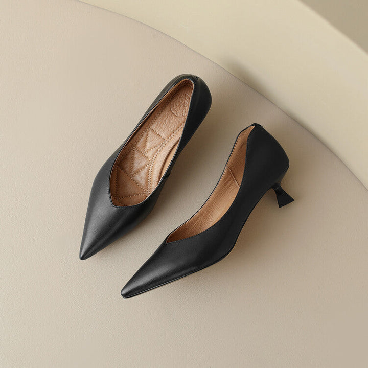 Women’s Slip-On Pumps with Pointed Toe and Low Kitten Heel