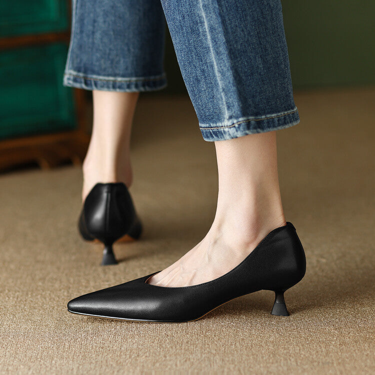 Women’s Slip-On Pumps with Pointed Toe and Low Kitten Heel