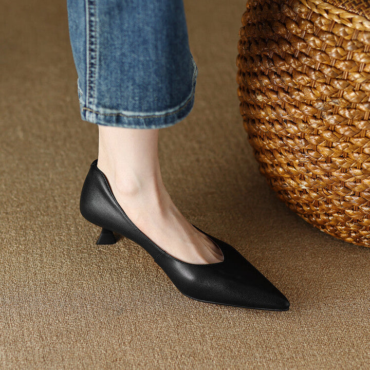 Women’s Slip-On Pumps with Pointed Toe and Low Kitten Heel