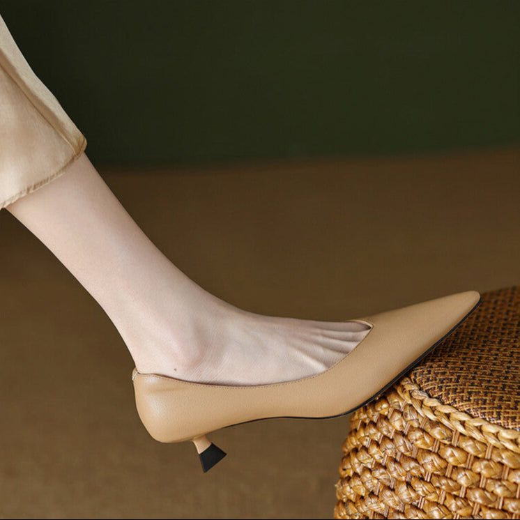 Women’s Slip-On Pumps with Pointed Toe and Low Kitten Heel