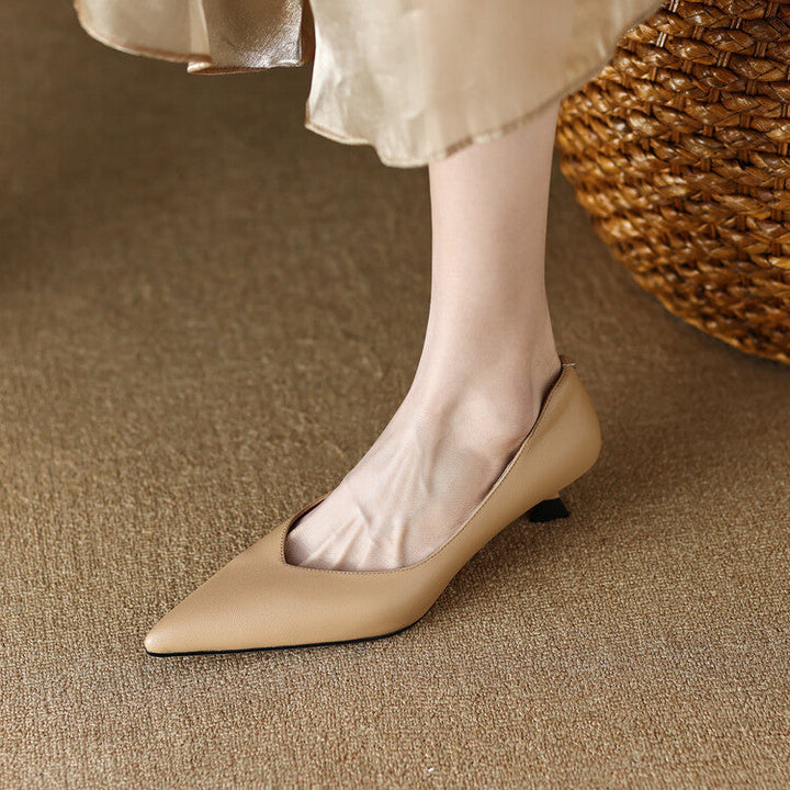 Women’s Slip-On Pumps with Pointed Toe and Low Kitten Heel