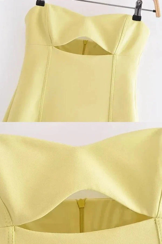 Women’s Strapless Mini Dress with Cutout Detail and A-line Skirt