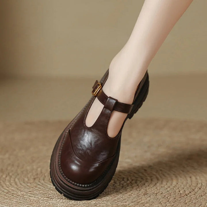Women’s T-Bar Mary Jane Shoes with Brogue Detailing and Round Toe