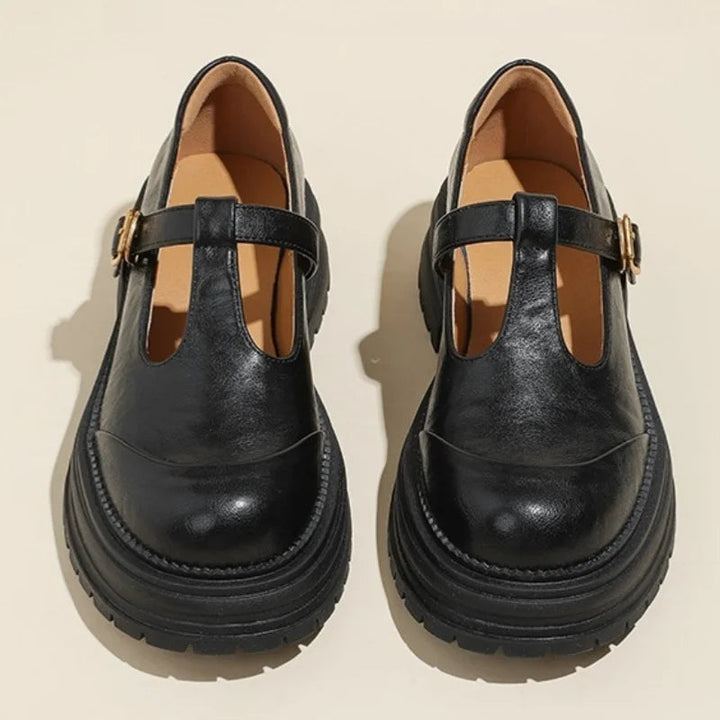 Women’s T-Bar Mary Jane Shoes with Brogue Detailing and Round Toe