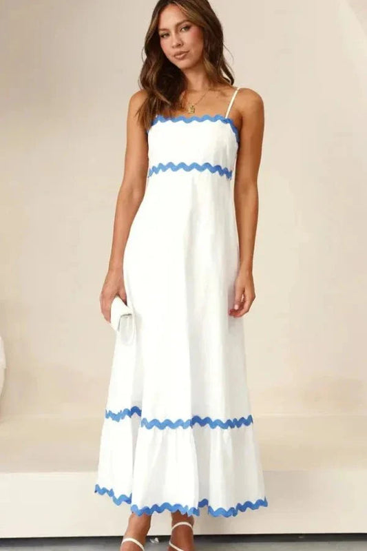 Women’s Maxi Dress with Scalloped Trim and Tiered Hem