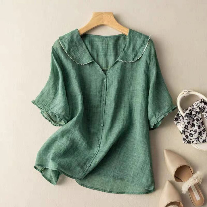 Women’s Blouse with Scalloped Collar and Relaxed Fit