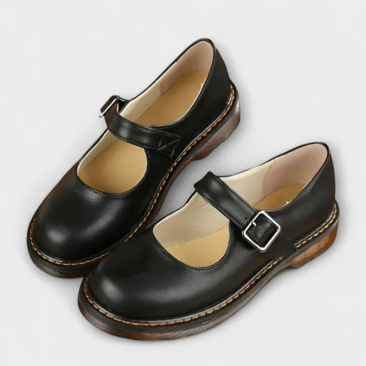 Women’s Buckle Strap Mary Jane Shoes with Flat Sole and Rounded Toe