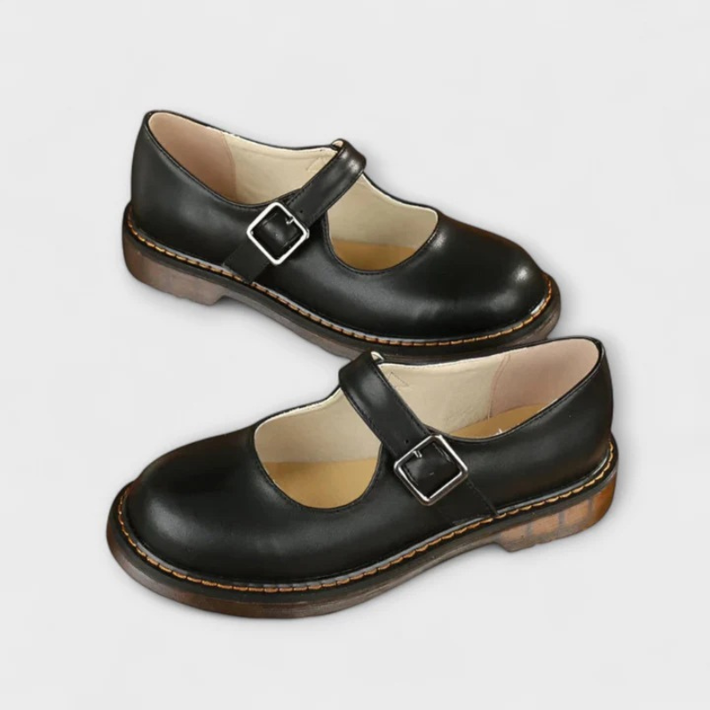 Women’s Buckle Strap Mary Jane Shoes with Flat Sole and Rounded Toe