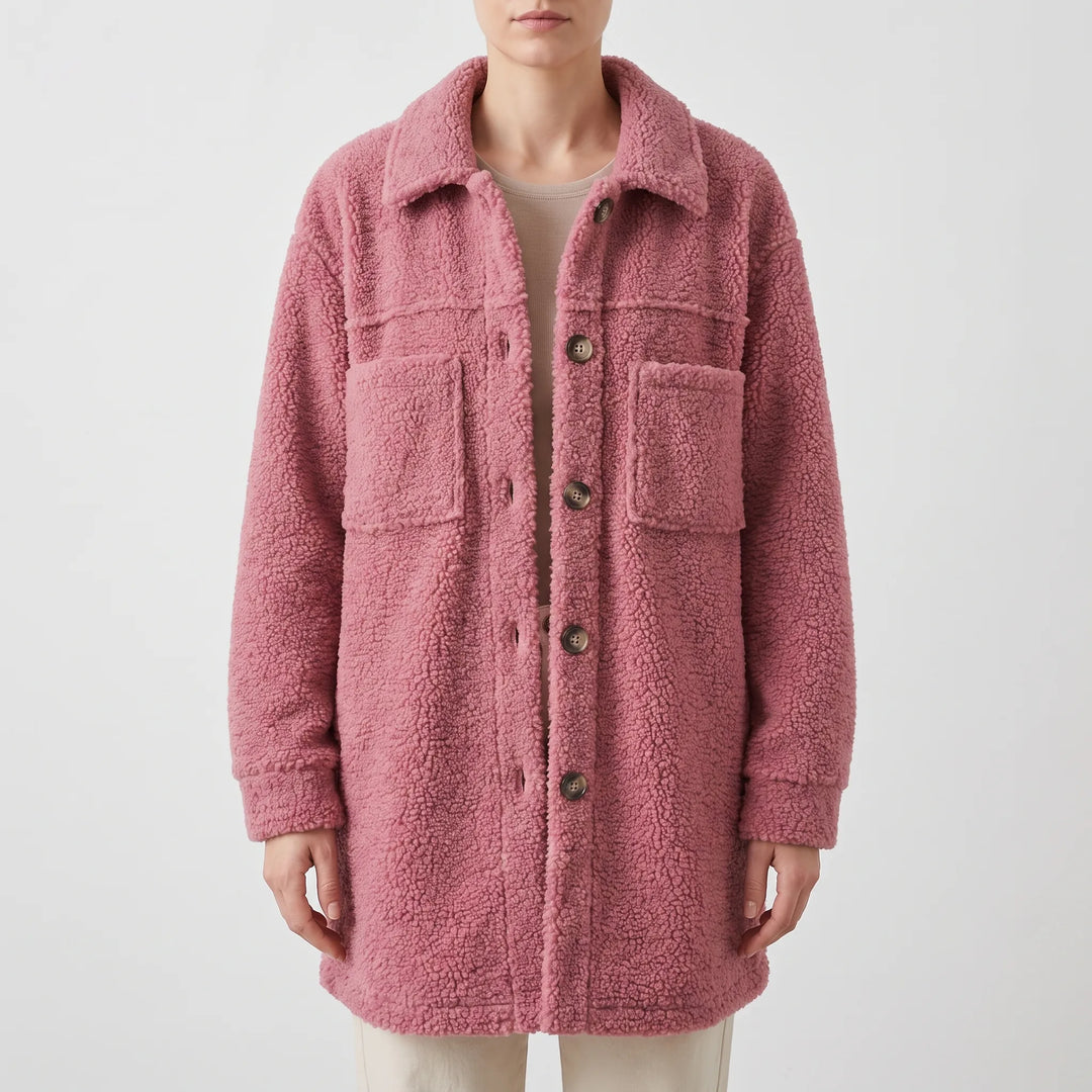 Women's Button-Down Textured Teddy Coat