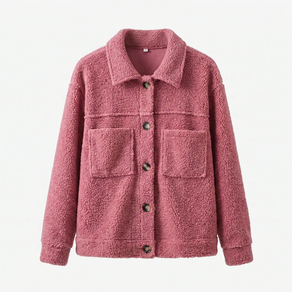 Women's Button-Down Textured Teddy Coat
