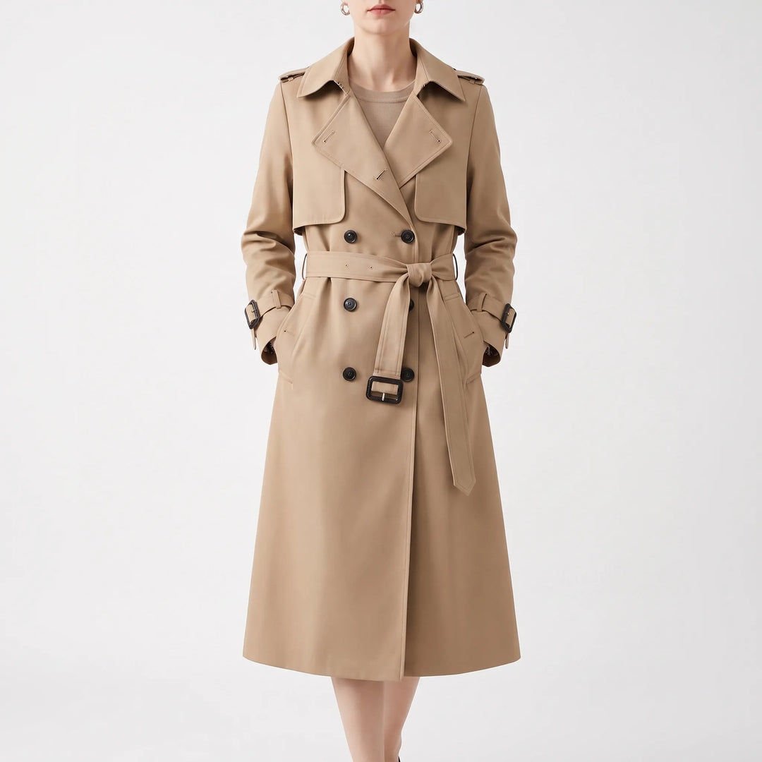 Women's Classic Double-Breasted Long Trench Coat