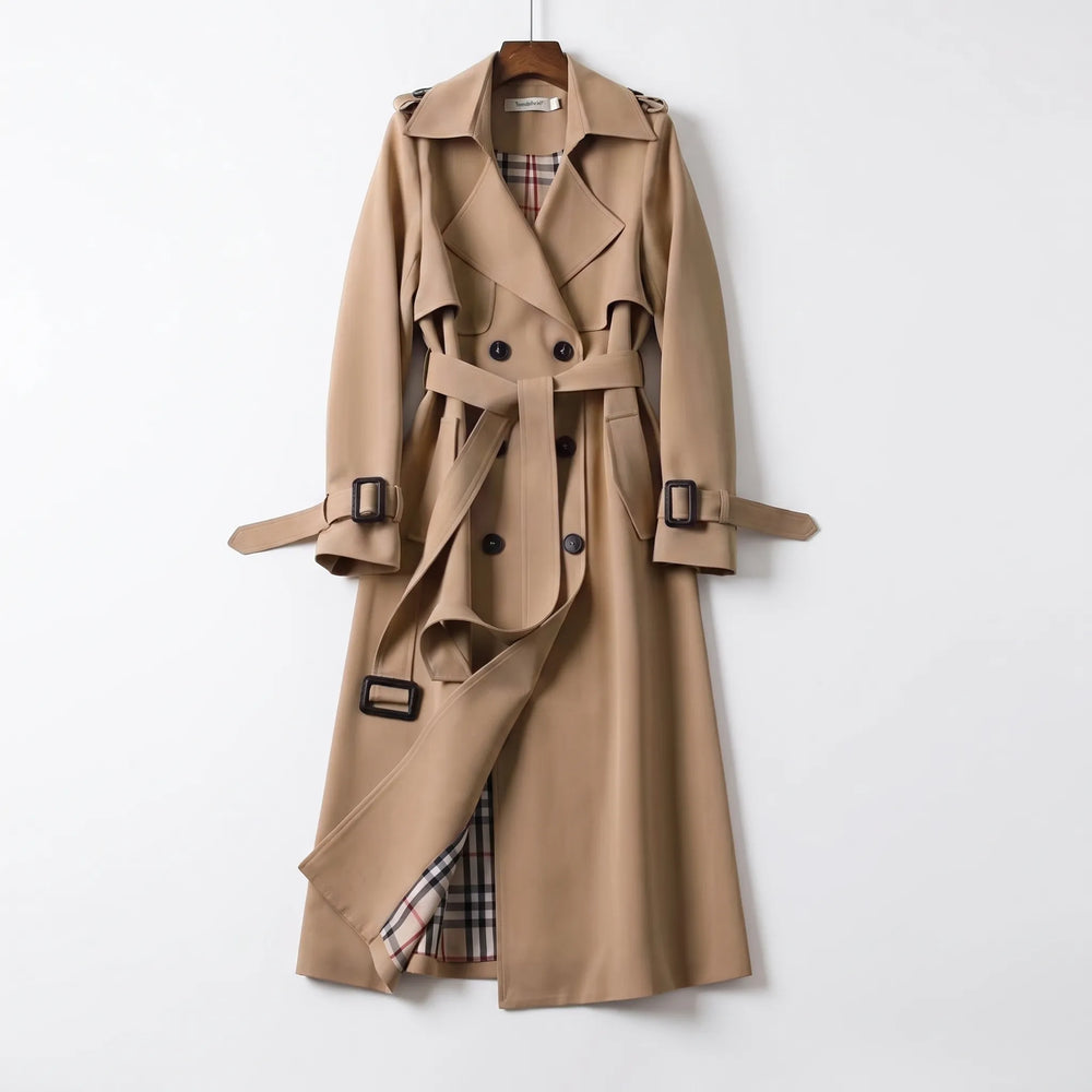 Women's Classic Double-Breasted Long Trench Coat