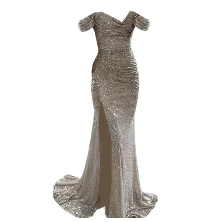 Women’s Dress with Off‑Shoulder V‑Neckline and Floor‑Length Hem