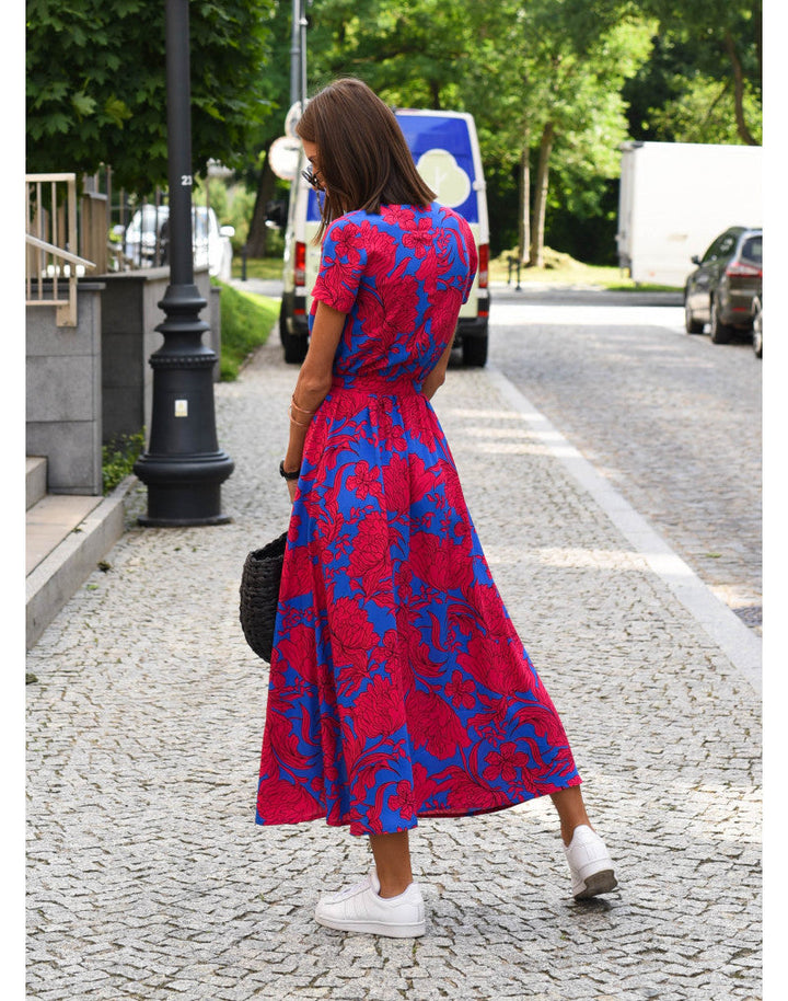 Women’s Floral Wrap Dress with V-Neck and Midi Length