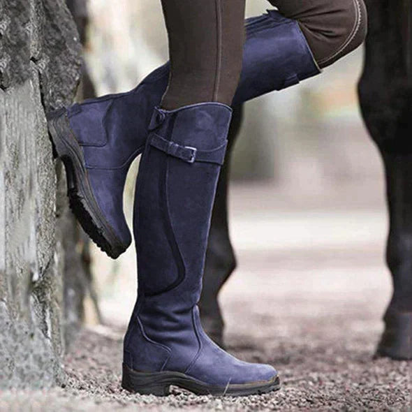 Women’s Knee-High Boots with Buckle Strap and Sturdy Sole